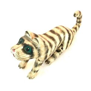 Artisan Hand Carved and Painted Wooden Cat Figurine